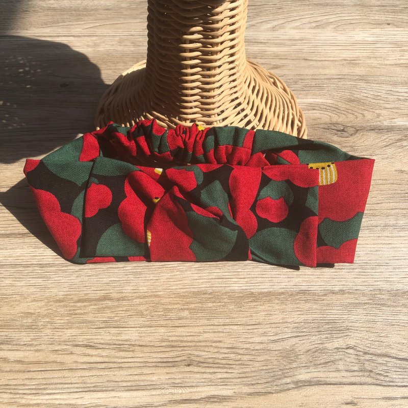 紅椿花蝴蝶結髮帶/リボンヘアバンド - 髮箍/髮帶 - 棉．麻 紅色