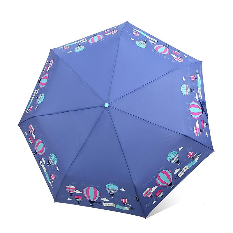【義大利 H.DUE.O】熱氣球抗UV三折自動開收傘 - 雨傘/雨衣 - 防水材質 藍色