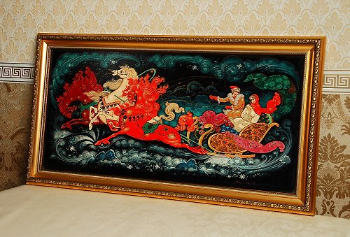 WhiteNight Three horses lacquer Wall Art canvas Framed Russian box Christmas Gift Wrapping