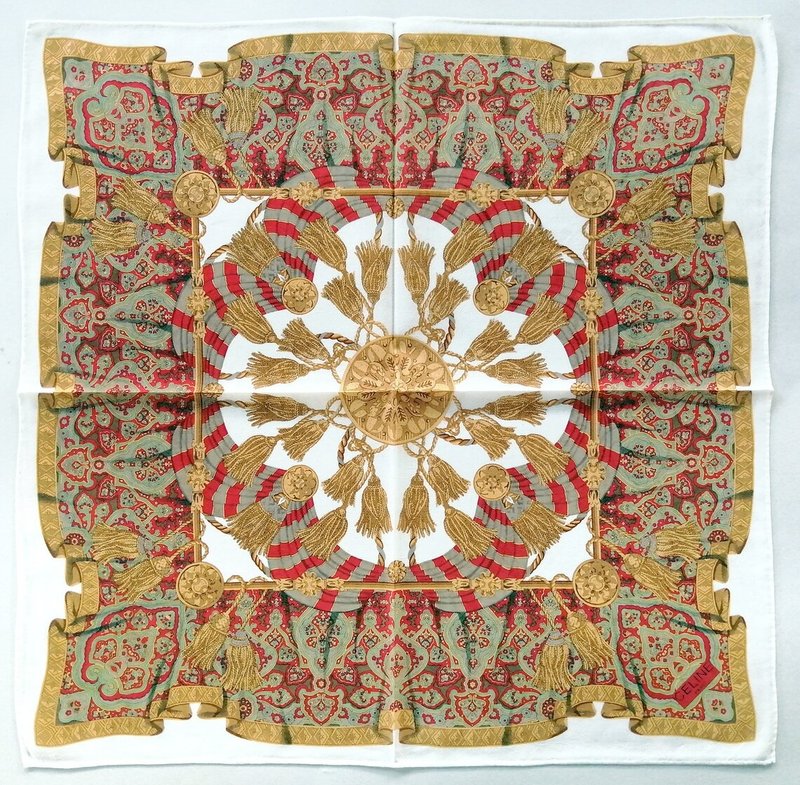 Celine Vintage Scarf - Handkerchief Luxury Tassel 20.5 x 20 inches - 絲巾 - 棉．麻 紅色