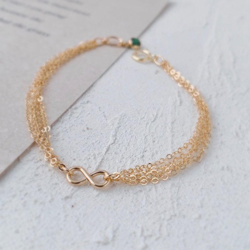 [14Kgf non-fading] infinity symbol bracelet tassel Stone emerald exclusive model - Bracelets - Precious Metals Gold