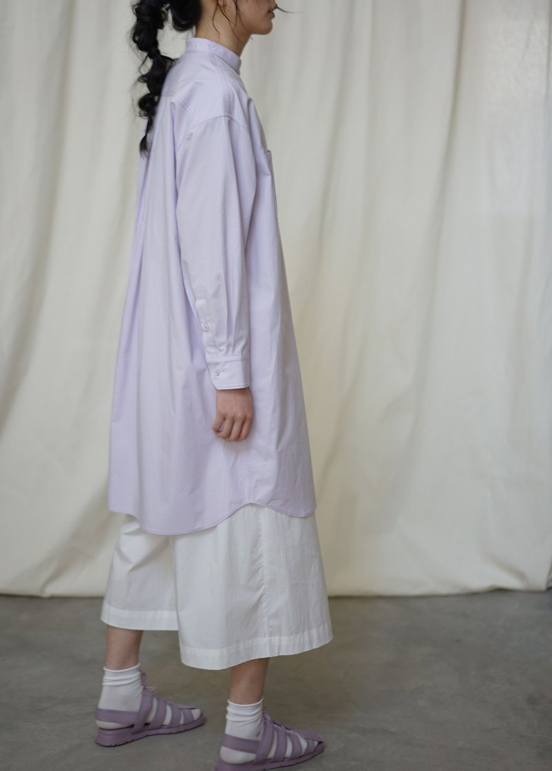 Long Cotton Shirt - 女襯衫 - 棉．麻 紫色