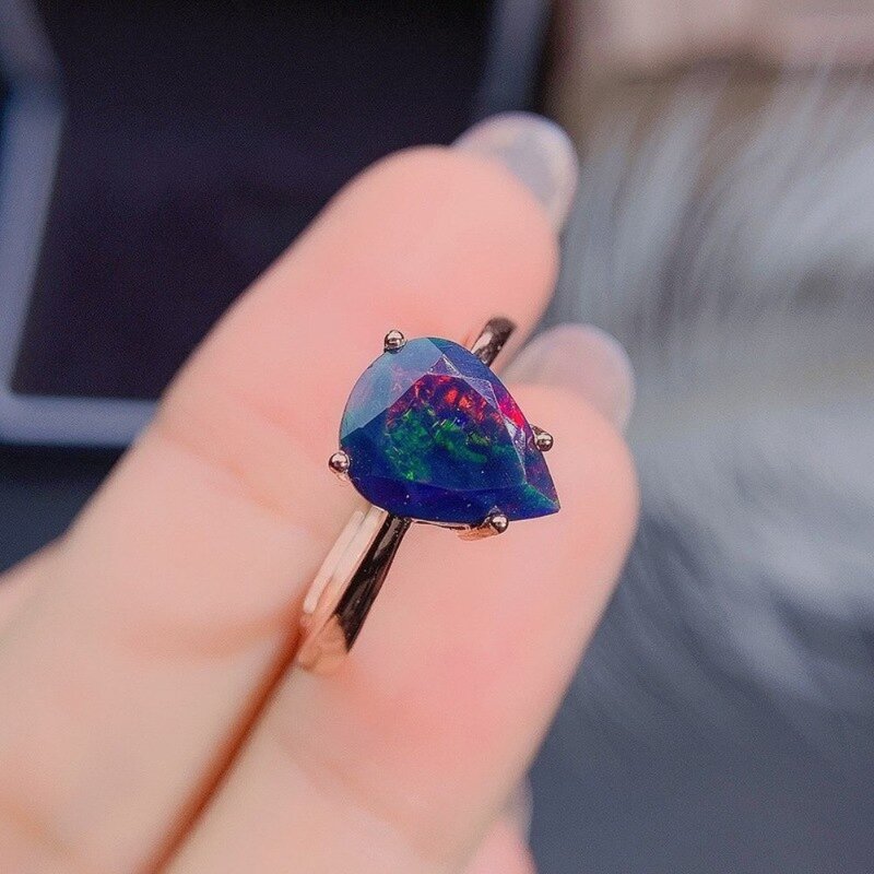 Black Opal Ring, Australian Opal Ring, Natural Opal, Genuine Opal, Opal R - 戒指 - 其他金屬 銀色