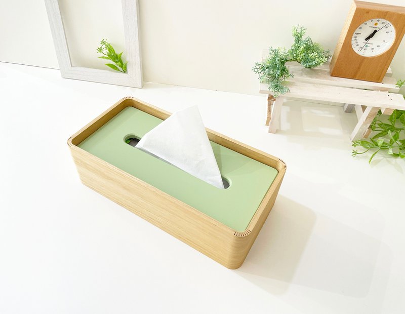 KATOMOKU tissue case 2  km-122BG reversible painting (Blue & Green) - Tissue Boxes - Wood Khaki