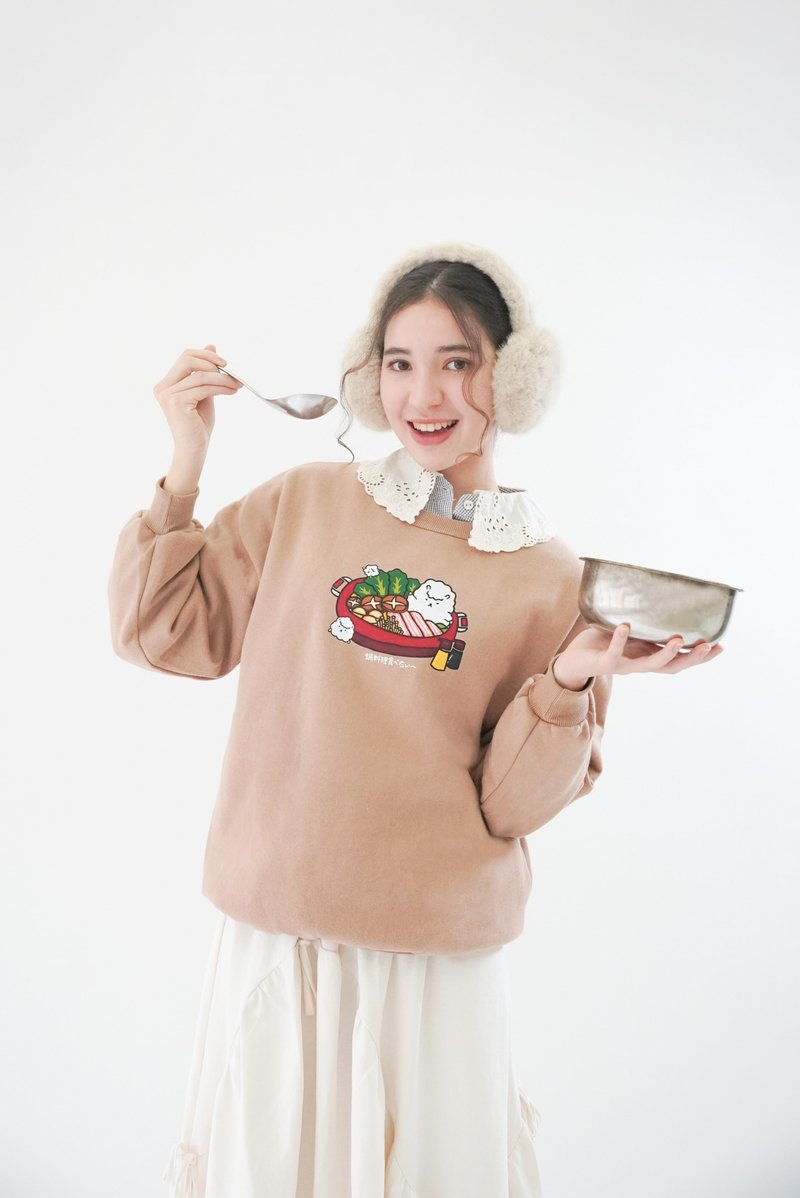 Bubble Sheep Japanese Hot Pot-Brush University T Sweatshirt (milk coffee) - เสื้อฮู้ด - ผ้าฝ้าย/ผ้าลินิน สีนำ้ตาล