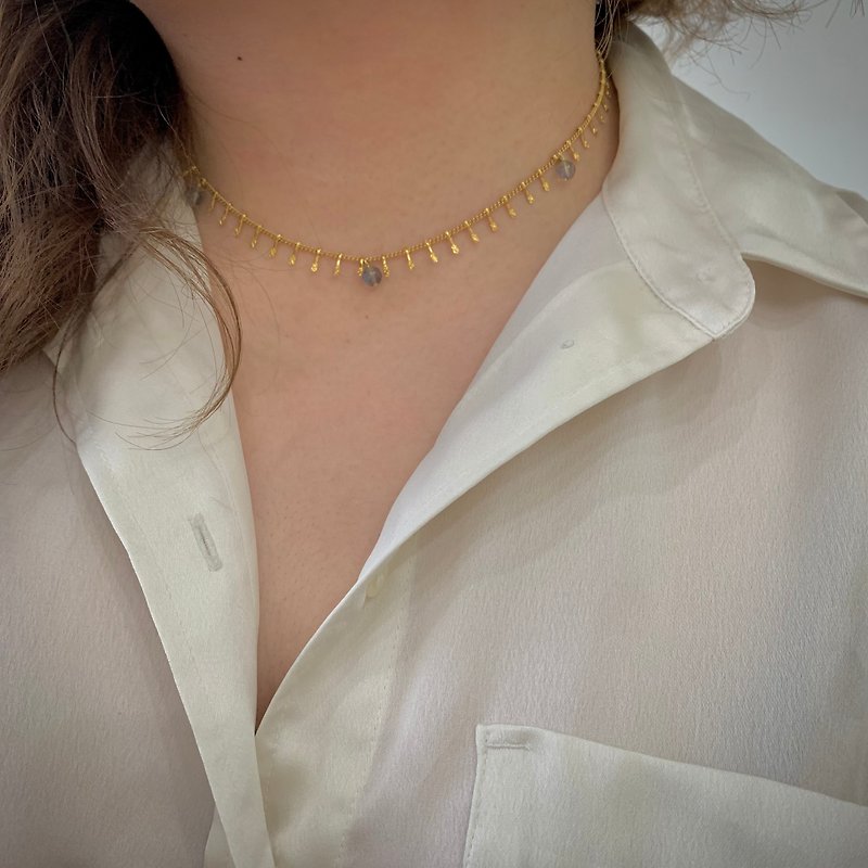 18k gold plated stainless steel crystal necklace - สร้อยคอ - สแตนเลส 