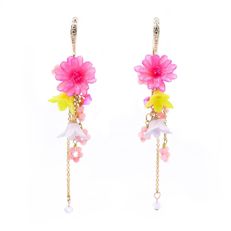 Pamycarie ZINNIA Mermaid Gold-plated 925 Silver Floral Rain Earrings - Earrings & Clip-ons - Clay Pink