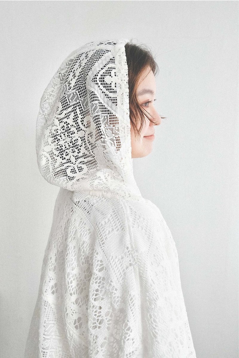embroidery lace Jacket【white】日本拼接蕾絲罩衫【白】 - 恤衫 - 聚酯纖維 白色