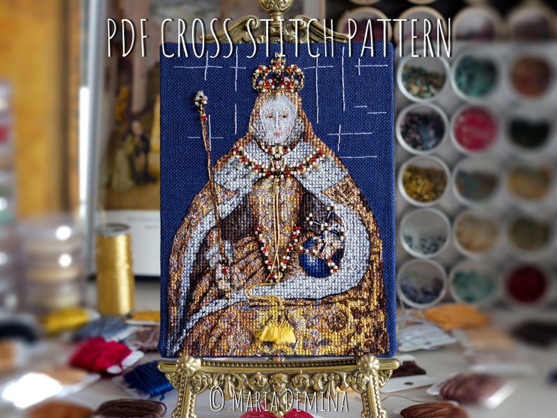 Queen Elizabeth I Coronation Portrait - PDF cross stitch pattern 十字绣 - 手工藝教學/工具書 - 其他材質 