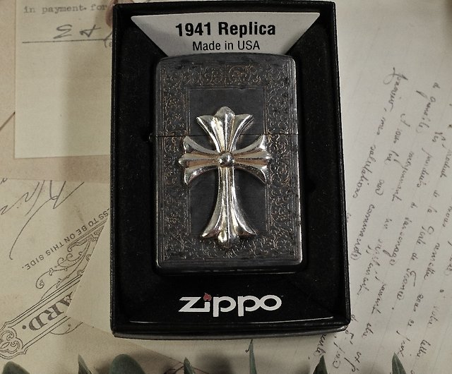 ZIPPO ZA-5-17A Cross 6 花紋雙色十字架黃銅鍍銀防風打火機- 設計館雷
