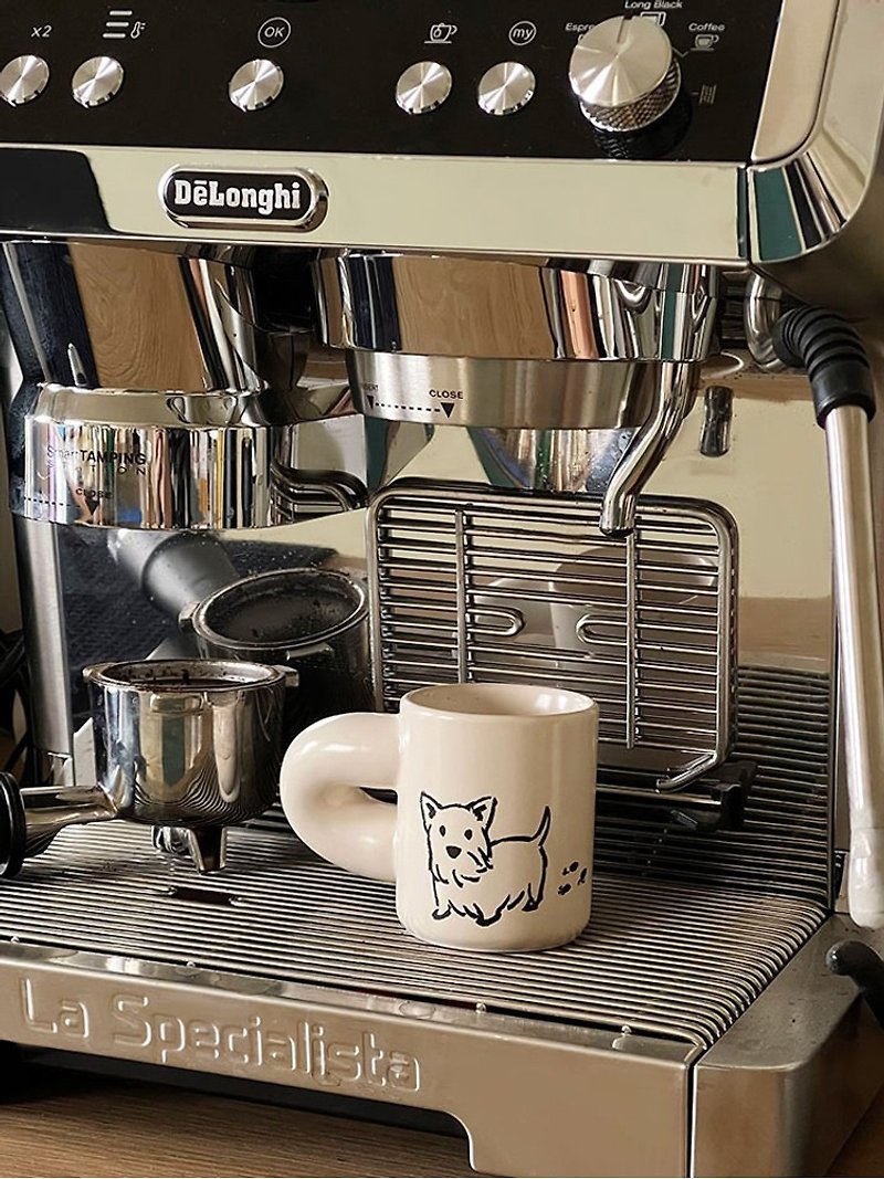SoftServe Soft Serve West Highland Puppy Mini Macaroni Cup Espresso Handmade Ceramic Mug - Mugs - Pottery 