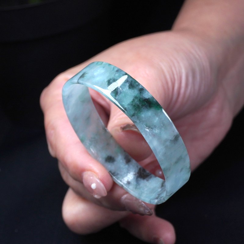 飄花翡翠角鐲手鐲 | 17.5圍 | 天然緬甸玉翡翠A貨 | 送禮 - 手鍊/手環 - 玉石 多色