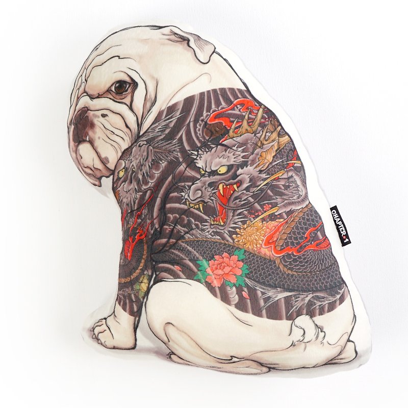 Bulldog tattoo Dragon Backrest pillow New arrival Gift New Year - Pillows & Cushions - Polyester Gray