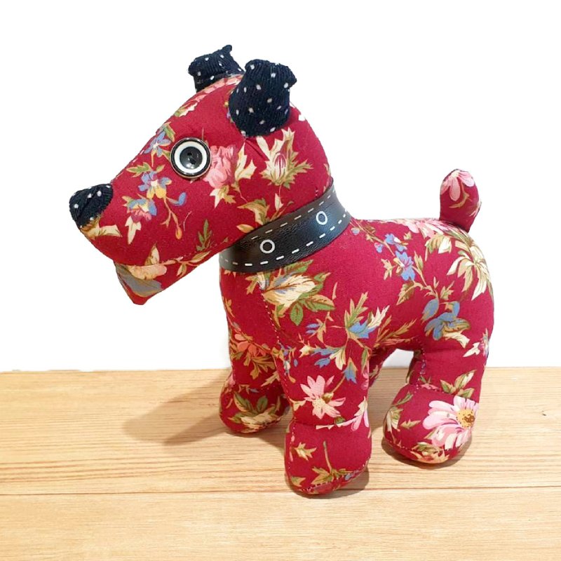 【Mr. Floral Cloth】Schnauzer-wine red - Stuffed Dolls & Figurines - Cotton & Hemp Red