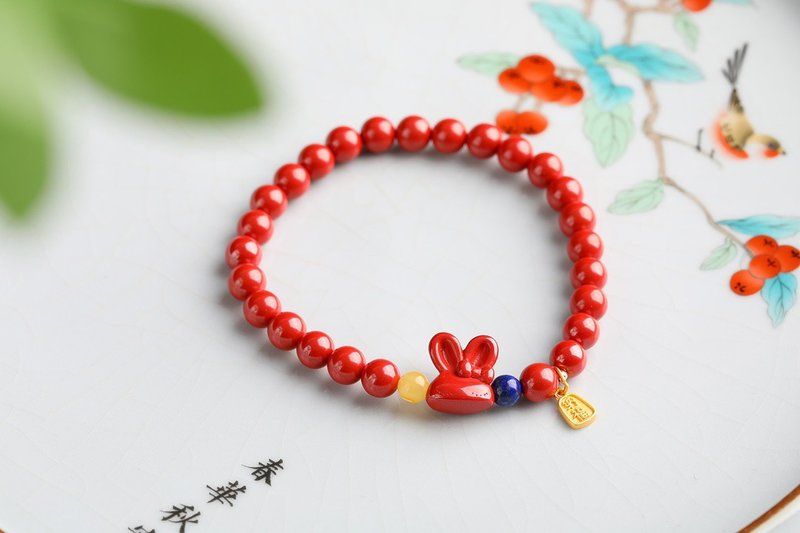 新款美貨 天然原礦硃砂帝王小兔子手鏈  硃砂含量高達95%以上 - 手鍊/手環 - 寶石 