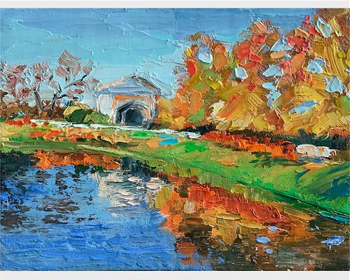 Elena Boyko Autumn landscape oil painting Lake Park Colorful Autumn Scene River Forest Rest
