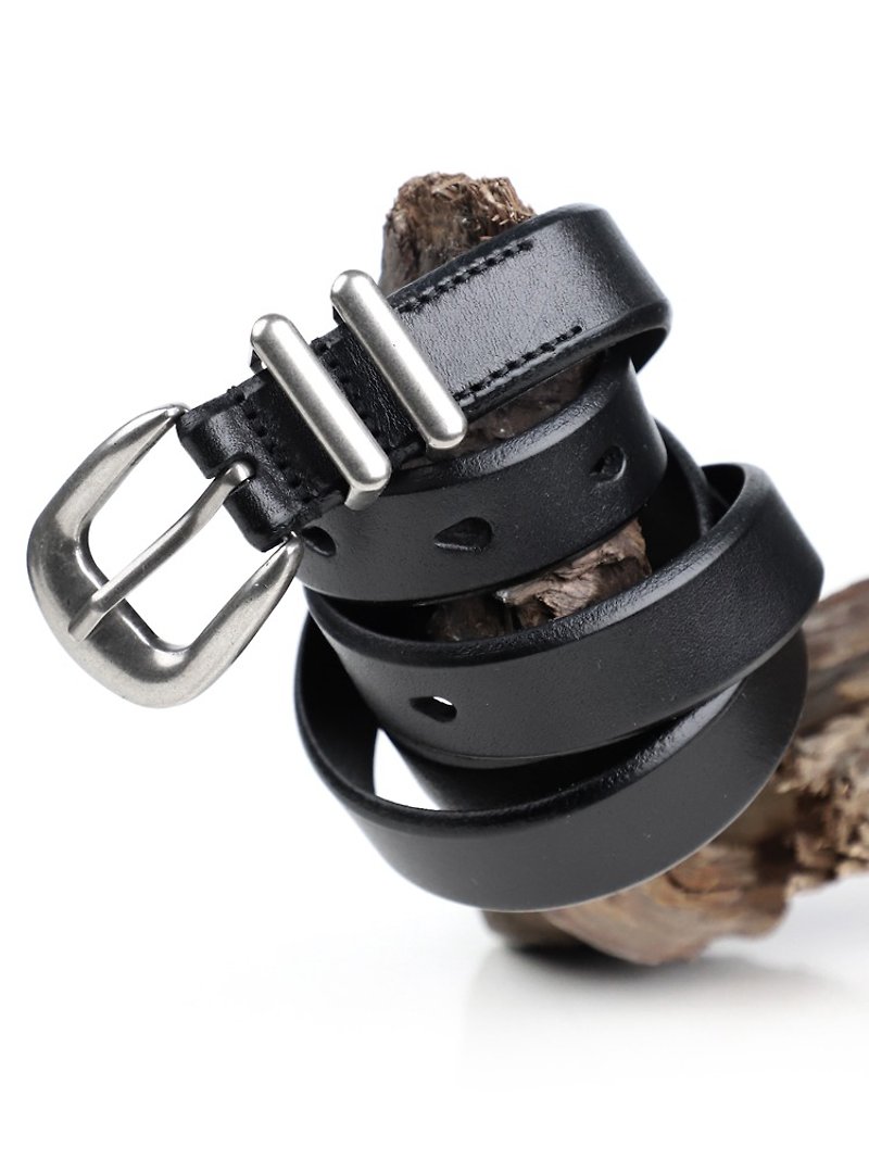 Width 2.3cm Length 110cm Cowhide Belt Handmade Genuine Leather Pin Belts Unisex - เข็มขัด - หนังแท้ สีดำ