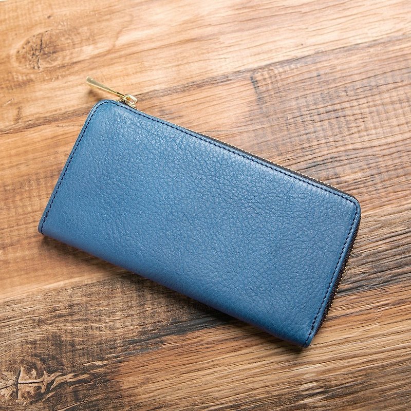 TIDY Tochigi Leather L-shaped Zipper Long Wallet Made in Japan Genuine Leather Cowhide Name Engraved Navy JAW017 - Wallets - Genuine Leather Blue