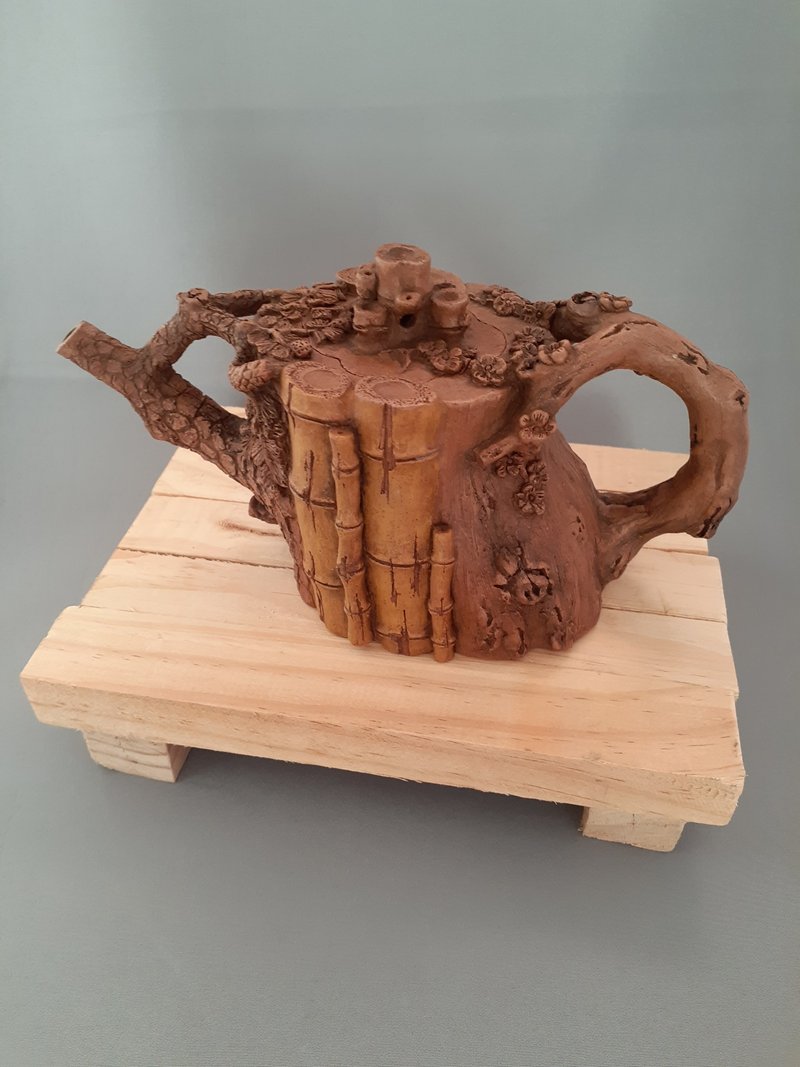 松竹梅 手捏壺 - 茶壺/茶杯/茶具 - 陶 咖啡色