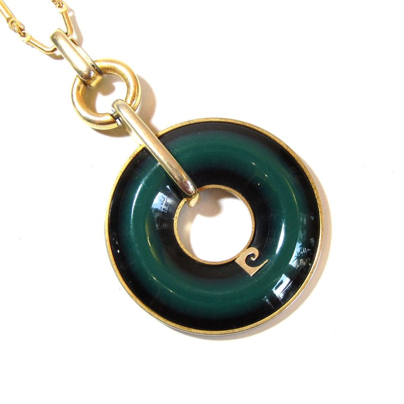 80s Pierre Cardin vintage green donut shape design necklace - สร้อยคอ - โลหะ สีเขียว