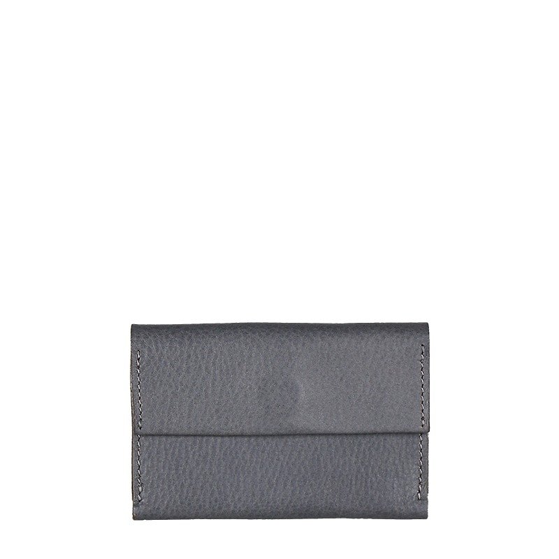 HANDOS Textured Magnetic Buckle Leather Business Card - Grey - ที่เก็บนามบัตร - หนังแท้ สีเทา