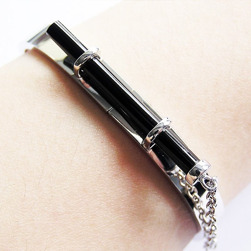 Sterling silver and black agate bracelet - Bracelets - Other Metals Black
