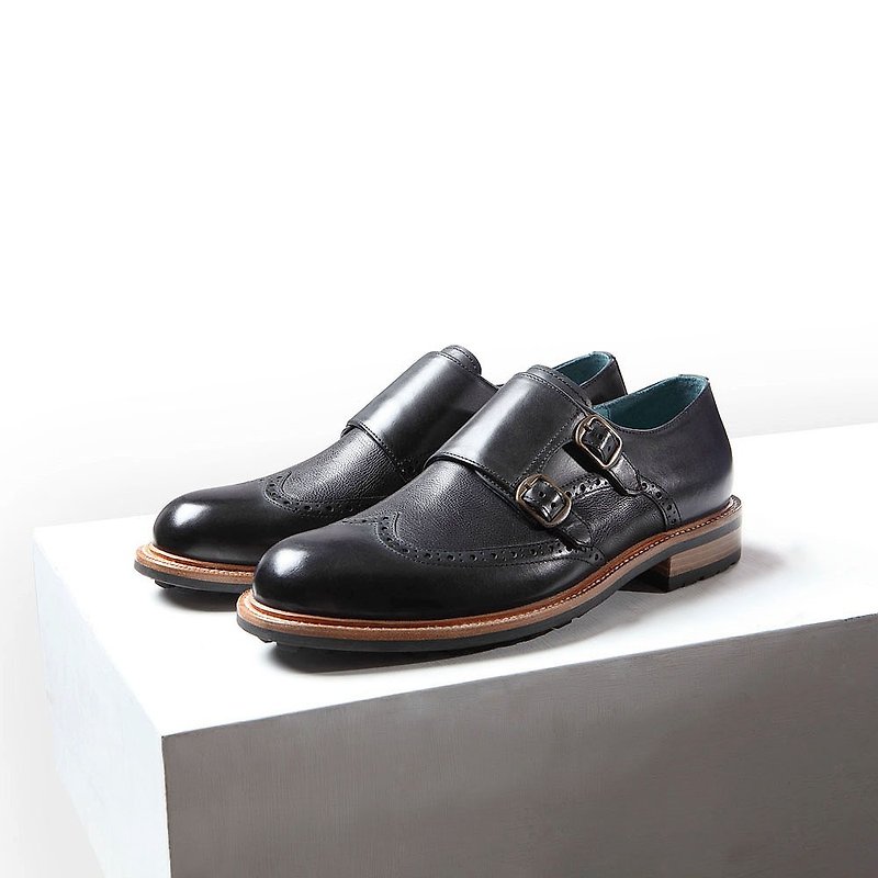 Vanger British Yuppu wing pattern carved Mengkai shoes - Va223 black fight - Men's Casual Shoes - Genuine Leather Black