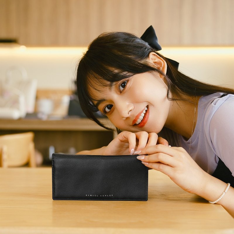 【Lucky Long Wallet】Emerson Long Leather Wallet - Black | Unisex Style - กระเป๋าสตางค์ - หนังแท้ สีดำ