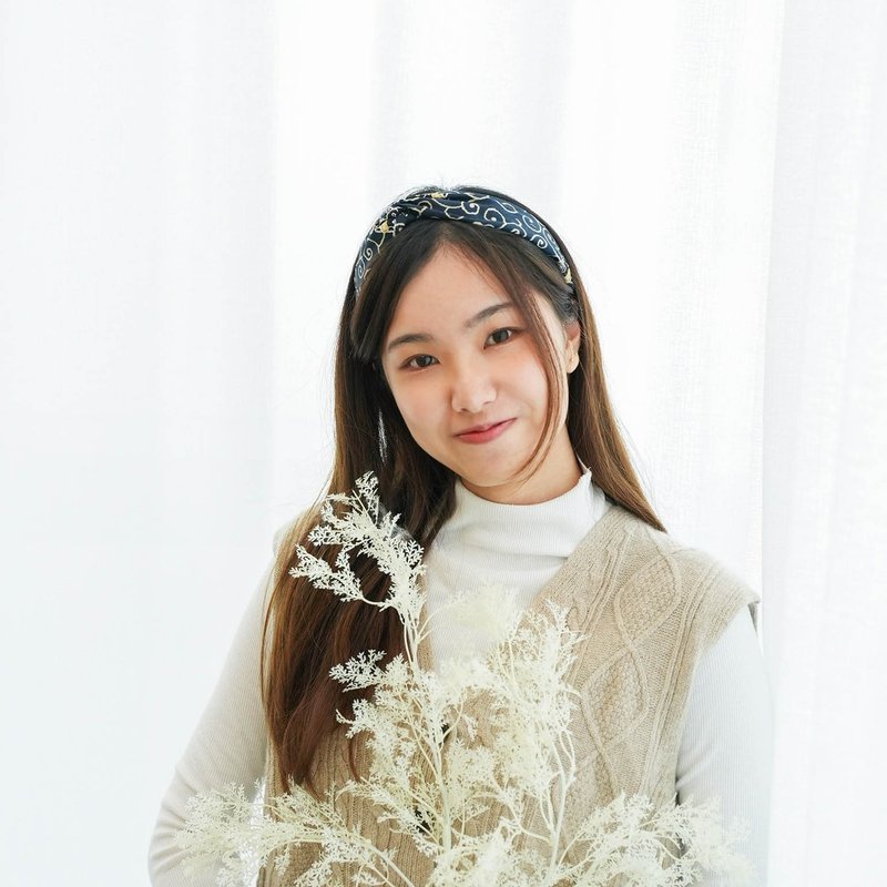 手工髮帶 /  可愛貓咪 / 京都限定 / 藍色 / 女裝 - 髮夾/髮圈 - 棉．麻 藍色
