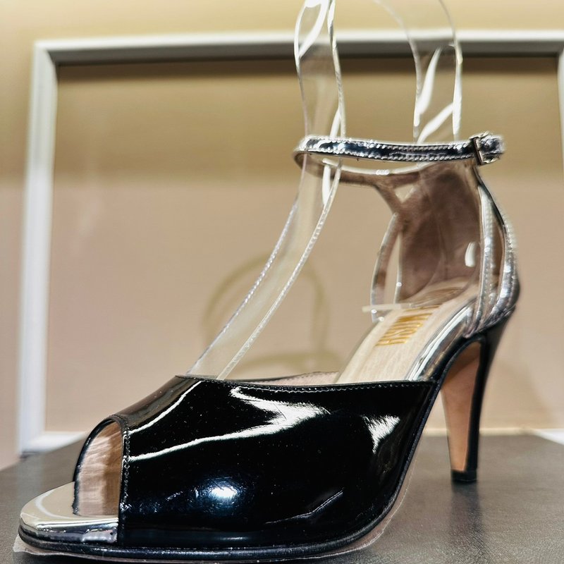 Rusita 黑漆皮銀環繞包跟款 - 高跟鞋/跟鞋 - 真皮 黑色