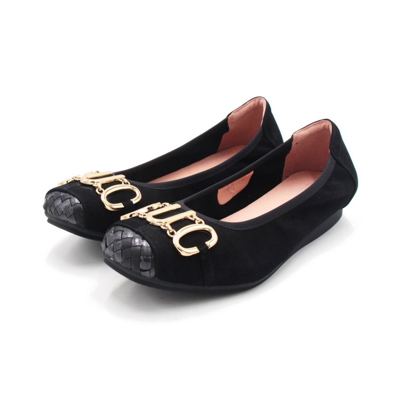 PQ (Female) Square Toe Diamond Braided Sheepskin Doll Shoes Women's Shoes-Black (Other Orange) - Mary Jane Shoes & Ballet Shoes - Rubber 