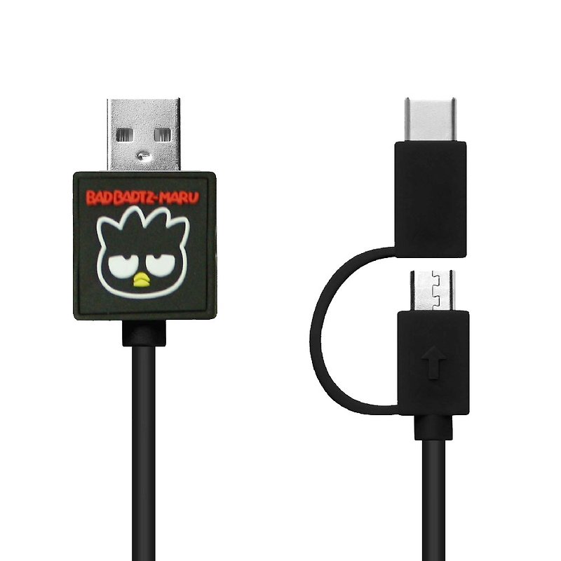 BadBadTz-Maru 2-In-1 Micro USB＆TypeC同期データおよび充電ケーブル0.7M - 充電器・USBコード - プラスチック ブラック