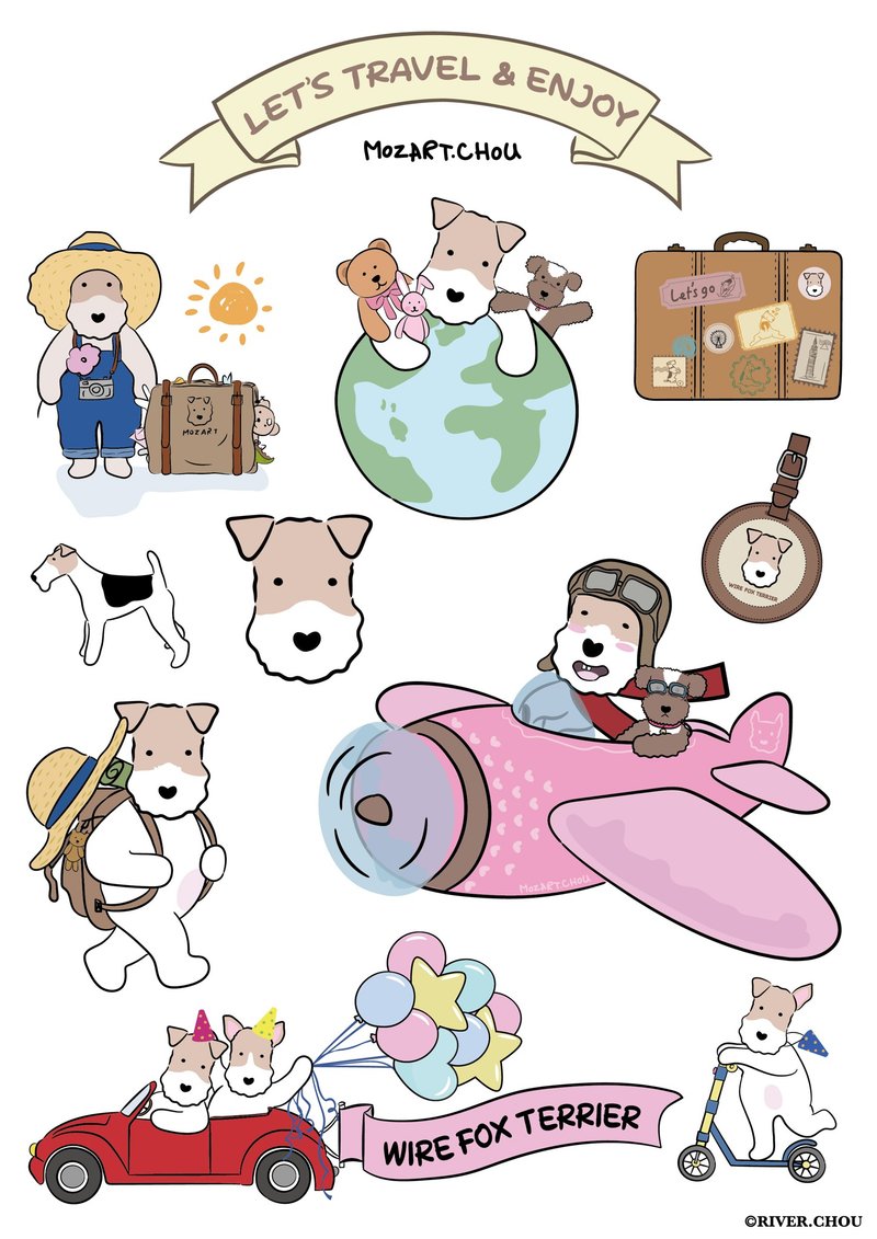 Wirefoxterrier剛毛獵狐梗旅行防水貼紙 - 貼紙 - 塑膠 多色