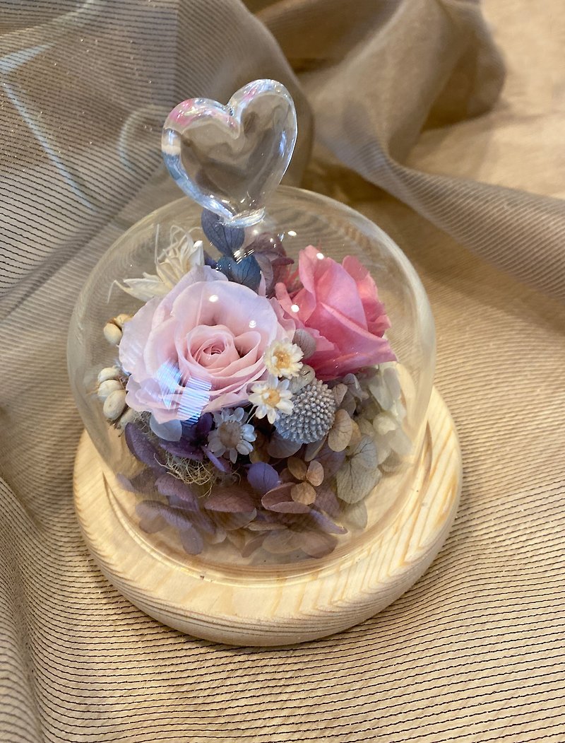Preserved Flower Glass Cup Log Slot Lamp Heart Shaped Valentine's Day Gift Night Light - Dried Flowers & Bouquets - Plants & Flowers 
