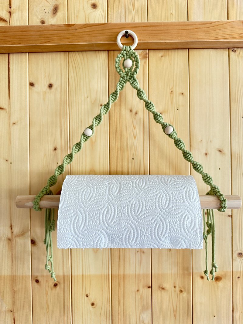 macrame hand-woven willow green paper towel holder/napkin holder/customizable colors - ของวางตกแต่ง - ผ้าฝ้าย/ผ้าลินิน 