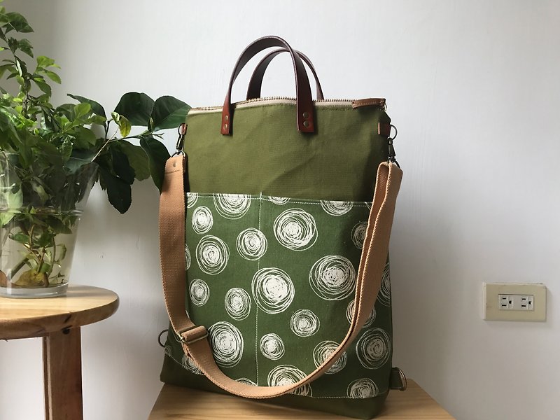 2way tote bag backpack bag 兩用背包 側背包 15吋電腦袋 後背包 - 後背包/書包 - 棉．麻 綠色