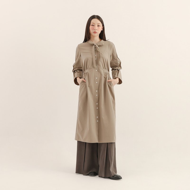 Graceful_曼妙綁帶洋裝_25AF102_棕 - 洋裝/連身裙 - 聚酯纖維 卡其色