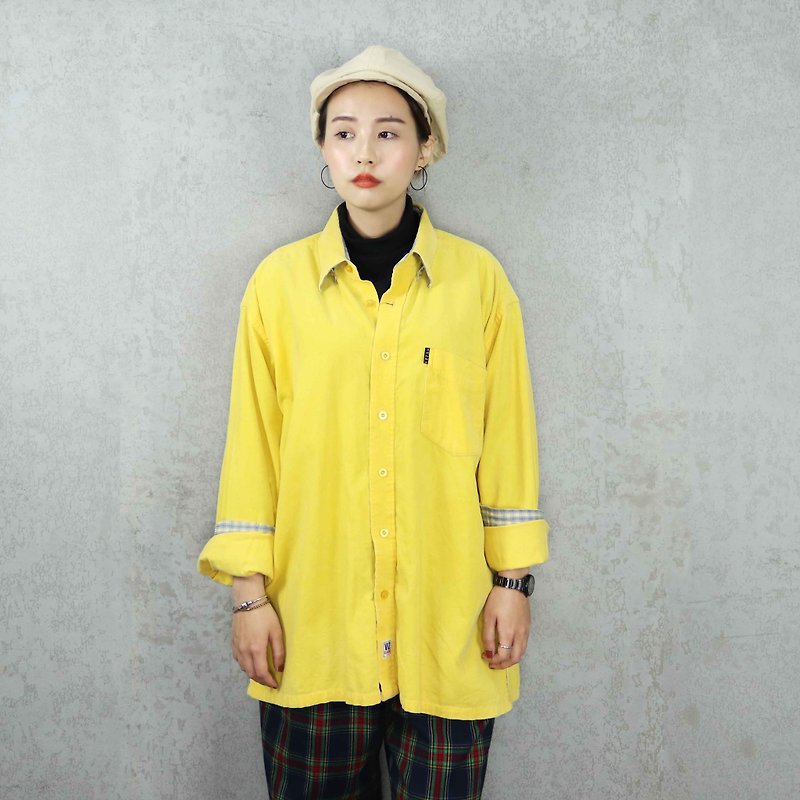 Tsubasa.Y Vintage House Corduroy Shirt Yellow 019, Corduroy Shirt - เสื้อเชิ้ตผู้หญิง - ผ้าฝ้าย/ผ้าลินิน 