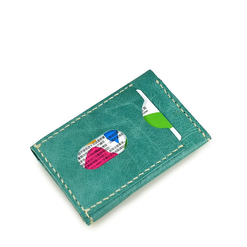 [U6.JP6 handmade leather] - pure natural handmade imported leather hand-stitched leather as blue-green purse + card holder / Universal package. - Wallets - Genuine Leather 