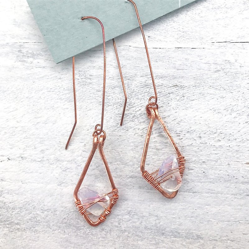 Flower Power Rose Gold Copper Opal Earrings Copper Earrings Natural stone earrings - Earrings & Clip-ons - Other Metals Pink