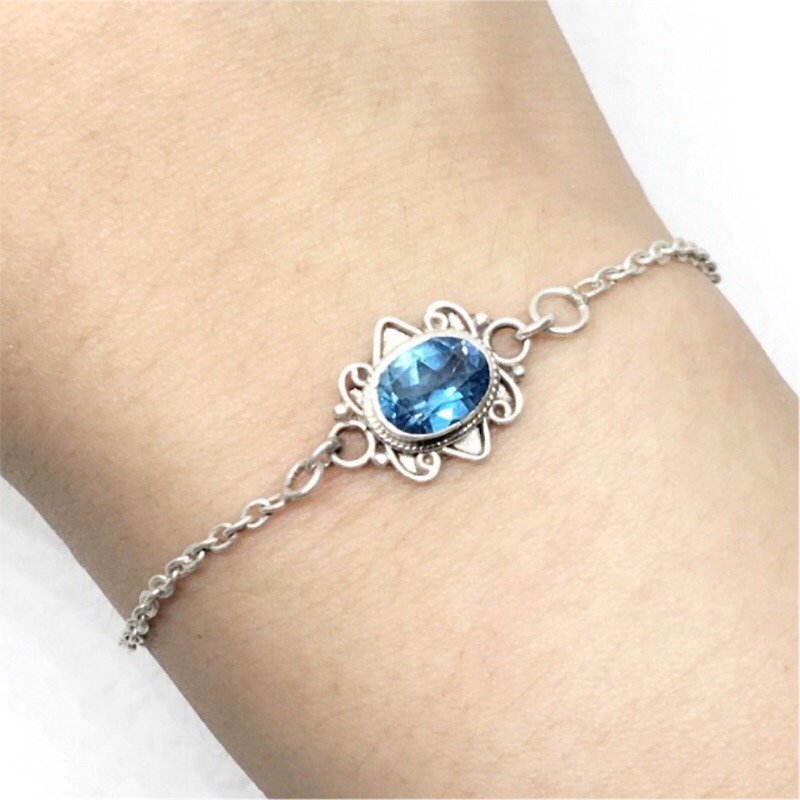Blue Topaz 925 sterling silver exotic bracelet Nepal handmade mosaic production - Bracelets - Gemstone Blue
