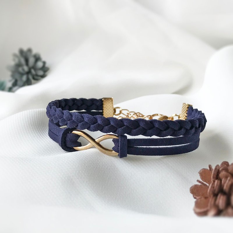 Handmade Double Braided Infinity Bracelets Rose Gold Series–navy - สร้อยข้อมือ - วัสดุอื่นๆ สีน้ำเงิน