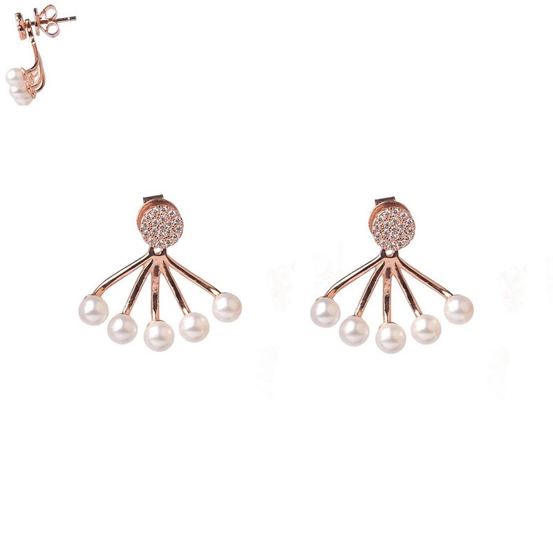 Double wear pyrotechnic pearl earrings - ต่างหู - โลหะ สีทอง