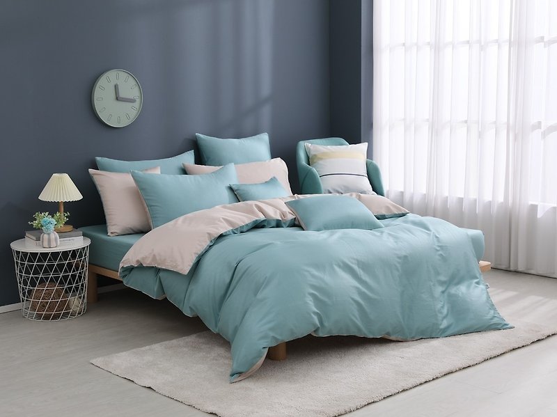 [Enke Home] CLASSIC3 Lake Green X Milk Tea Gray Bed Pack Pillowcase Set Bed Pack Quilt Set American Pillow - Bedding - Cotton & Hemp 