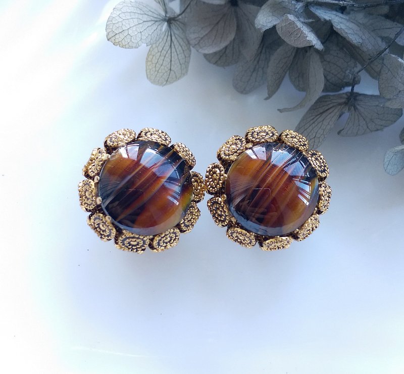 Vintage Jewelry 西洋古董飾品 西德製  蕾絲圈圈 夾式耳環 - 耳環/耳夾/耳骨夾 - 其他金屬 金色