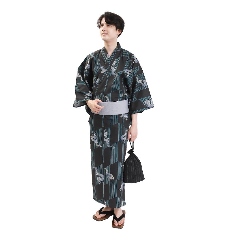 日本 和服 男士 綿 浴衣 腰封 2 件 套組  S M L Z32-06B - 其他 - 棉．麻 藍色