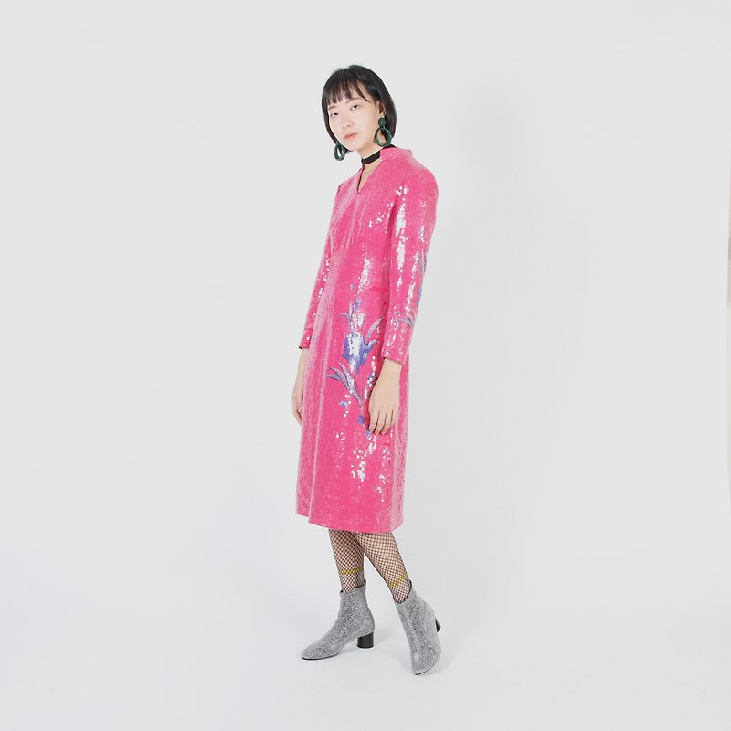 [Egg plant ancient] Di Si Ke soul sequin fabric improved vintage cheongsam - ชุดเดรส - เส้นใยสังเคราะห์ 