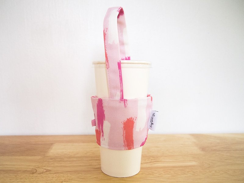 Brush strokes (Pink) drink bag / Reusable drink holder / 飲料提袋 - Beverage Holders & Bags - Other Materials Pink