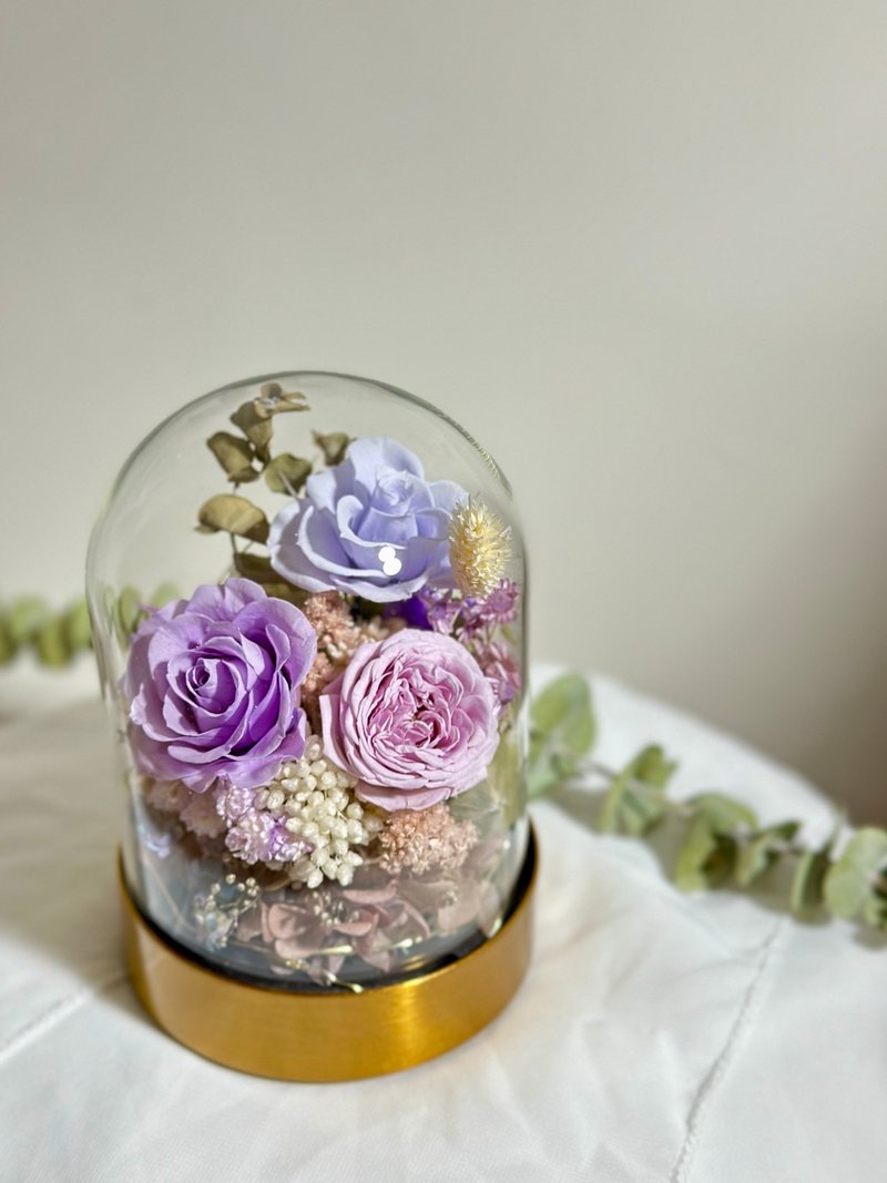 Purple manor rose eternal flower glass cup night light wedding gift new year gift home decoration - ของวางตกแต่ง - พืช/ดอกไม้ 