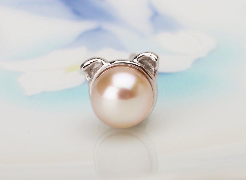 925 Sterling Silver X freshwater pearl【Cat Ear Earrings 】American Curl、Scottish fold、Scotish Shorthair （Handmade） - Earrings & Clip-ons - Other Metals Silver